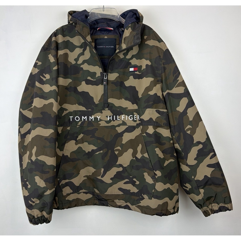 Tommy Hilfiger Camo Bomber Jacket Mens XL Ski Quarter Zip Water Wind Resistant